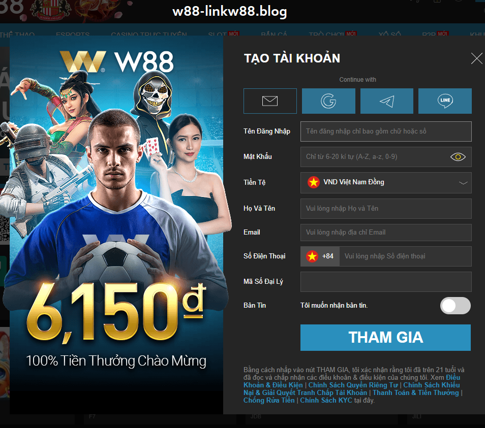Quy trình đăng ký tài khoản cá cược W88